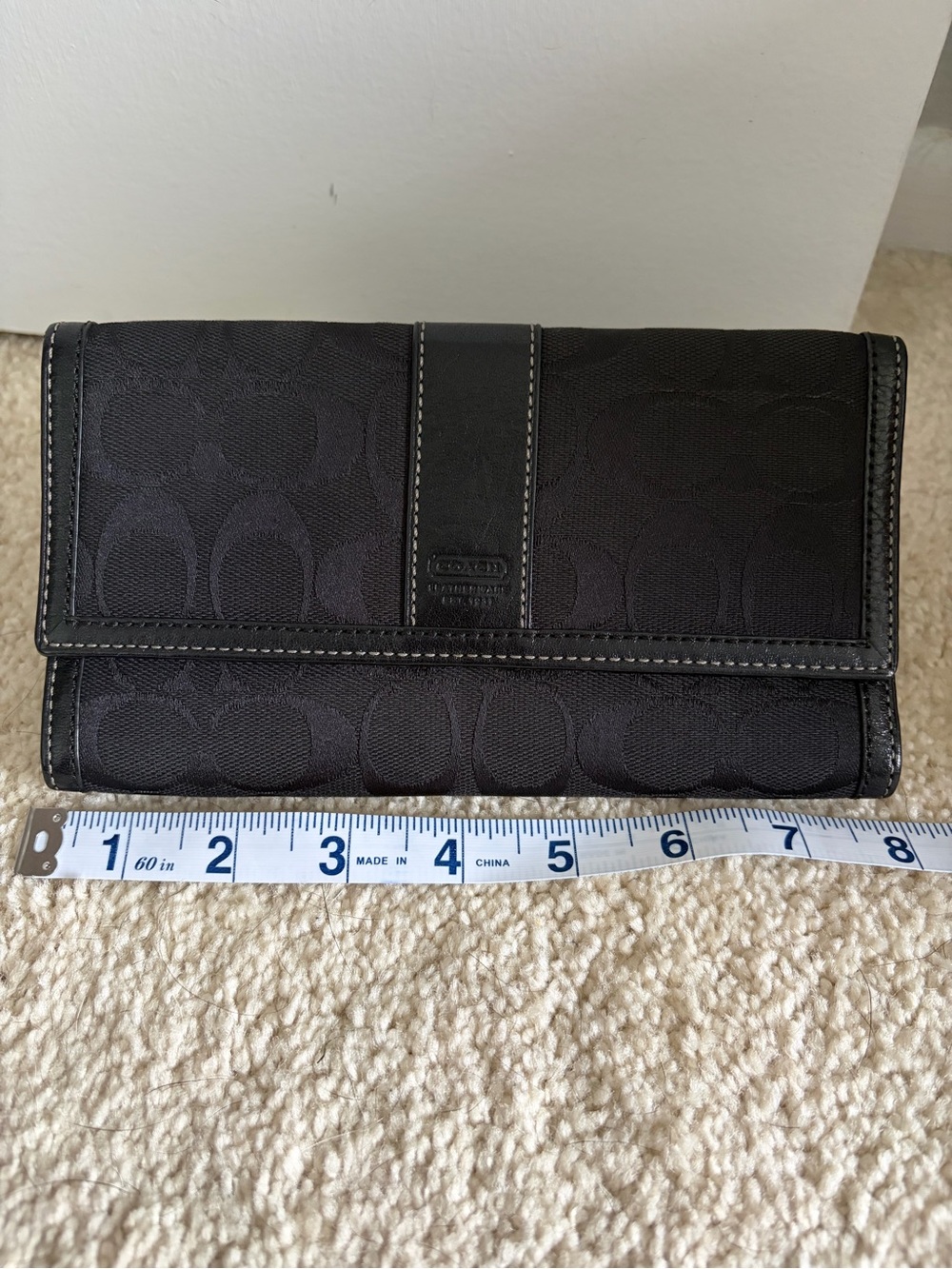 Coach Black Signature Continental Wallet with Leather Trim